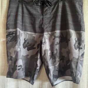 O'Neill Men's Gray Camo Board Shorts with Drawstring Waist